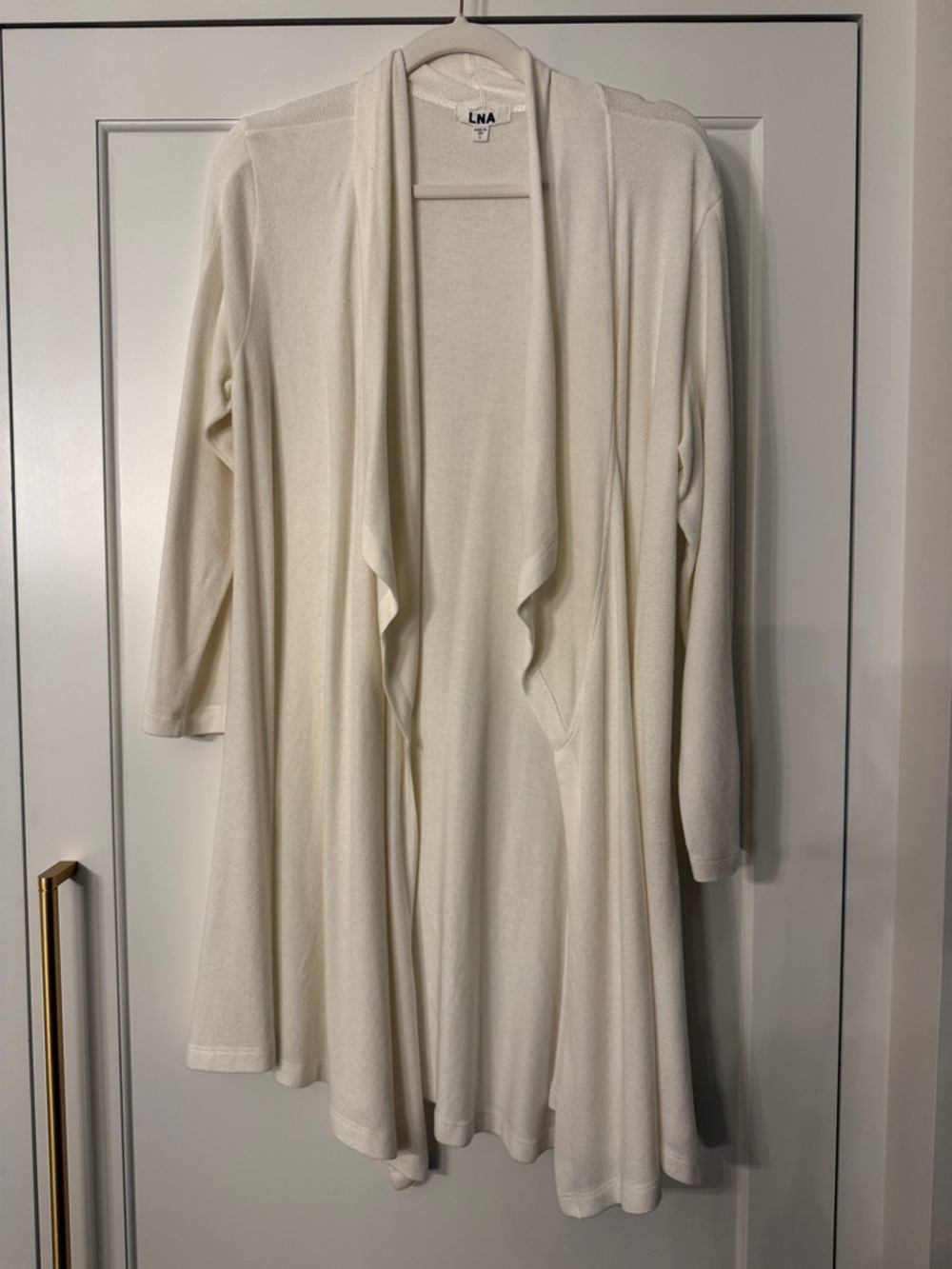 LNA Cream Draped Open-Front Long Cardigan